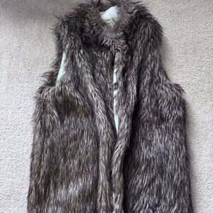 Vintage Reversible Faux Fur Aztec Knit Vest Brown Cream M/L